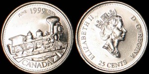 Kanada, 25 Cents 1999, KM 347, Czerwiec Lokomotywa, Stan I