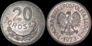 Polska, 20 Groszy 1973 bez znaku mennicy