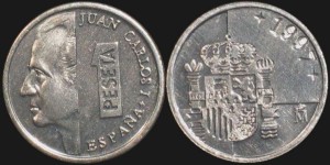Hiszpania, 1 Peseta, różne roczniki, KM 832, Stan I