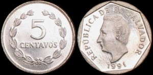 El Salwador, 5 Centavos 1991, KM 154.a