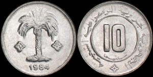 Algieria, 10 Centimes 1984, KM 115, Palma