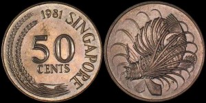 Singapur, 50 cents, KM 5, stan I