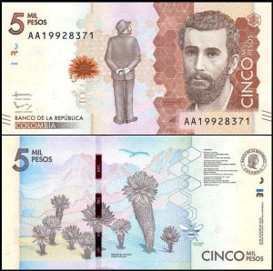 KOLUMBIA, 5000 PESOS 19.08.2015 Seria AA, Pick 459a