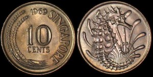 SINGAPUR, 10 Cents, KONIK MORSKI, KM 3