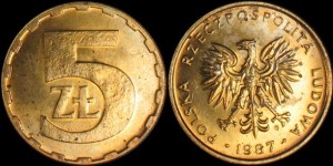 Polska, 5 Złotych 1987, Nominał, Stan I