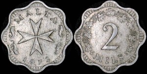 Malta, 2 Mils 1972, KM 5, Stan II-