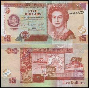 BELIZE, 5 DOLLARS 2011 Pick 67e