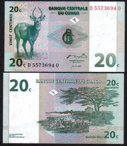 KONGO – REPUBLIKA DEMOKRATYCZNA, 20 CENTIMES 1997, Pick 83a