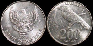 Indonezja, 200 Rupiah różne roczniki, Szpak balijski, KM 66, Stan I