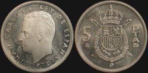 Hiszpania, 5 Pesetas, różne roczniki, KM 807, Stan I