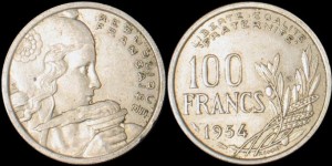 Francja, 100 Francs 1954, KM 919.1