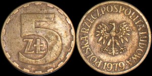 Polska, 5 Złotych 1979, Nominał, Stan III