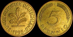 Niemcy, 5 Fenigów RFN, KM 107, Stan I