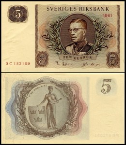 SZWECJA 5 KRONOR 1961 Pick 42f