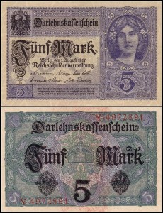 NIEMCY - DARLEHNSKAS SENSCHEIN, 5 MARK 1.8.1917, Pick 56a