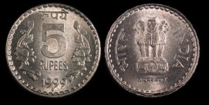 Indie, 5 Rupees 1999, KM 154.1