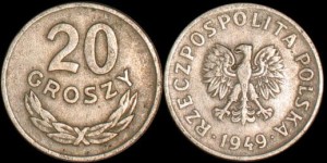 Polska, 20 Groszy 1949, CuNi
