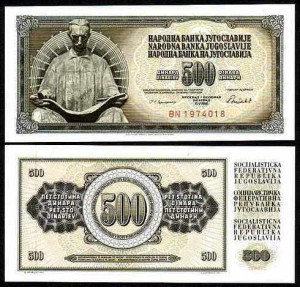 JUGOSŁAWIA, 500 DINARA 1986 Pick 91c