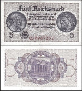 NIEMCY - REICHSKREDIT KASSEN, 5 REICHSMARK (1940-1945) Pick R138a