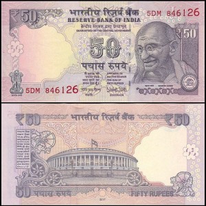 INDIE, 50 RUPEES 2017, litera L, Pick 104x