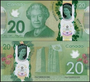 KANADA, 20 DOLLARS 2015, plastik, Elżbieta II, Pick 111