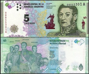 ARGENTYNA, 5 PESOS (2015), seria A,  Pick 359