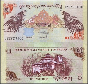 BHUTAN, 5 NGULTRUM 2015, Pick 28c