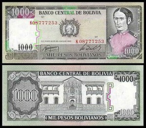 BOLIWIA, 1000 PESOS BOLIVIANOS 1982, Pick 167a3