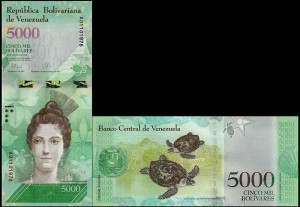 WENEZUELA, 5000 BOLIVARES 18.08.2016, Seria A, Pick 97a