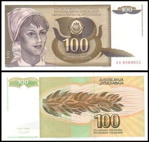 JUGOSŁAWIA, 100 DINARA 1991, seria AA, Pick 108