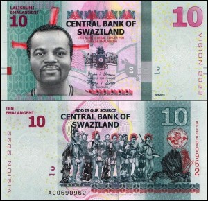 SWAZILAND, 10 EMALANGENI 2015 Pick 41