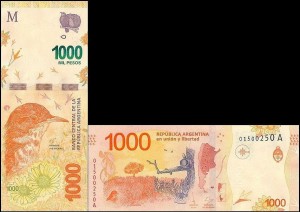 ARGENTYNA, 1000 PESOS (2017) ser. A, Garncarz rdzawy, Pick 366(1)