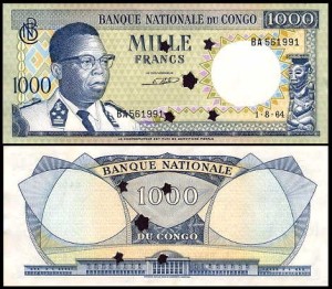 KONGO – REPUBLIKA DEMOKRATYCZNA, 1000 FRANCS 1.08.1964 Pick 8a