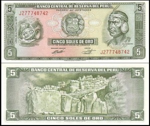 PERU, 5 SOLES DE ORO 15.8.1974 Pick 99c