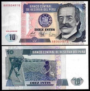 PERU, 10 INTIS 1987, seria A, Pick 129