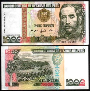 PERU, 1000 INTIS 1988, TDLR, Pick 136b