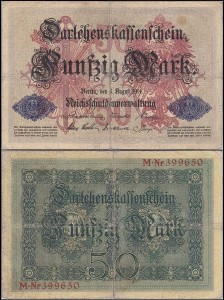 NIEMCY - DARLEHNSKAS SENSCHEIN, 50 MARK 5.8.1914 Pick 49a