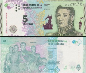 ARGENTYNA, 5 PESOS (2015), seria B,  Pick 359