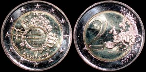 EURO-Belgia 10lat Euro w obiegu, 2 Euro 2012, KM 315, Stan I