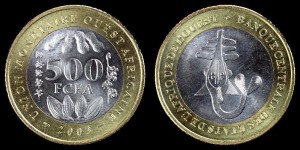 Afr.Zach. 500 Franków, rok 2003, bimetal, KM 15