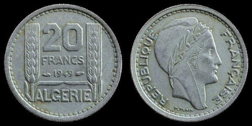 AlgieriaFrancuska 20Franków 1949 KM91.jpg