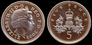 Anglia, 5 Pence różne roczniki, KM 988, Stan I