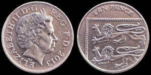 Anglia, 10 Pensów, fr.król.herbu, KM 1110d