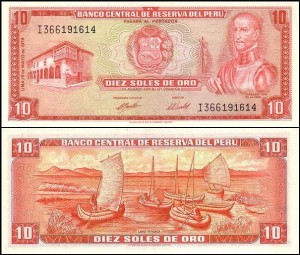 PERU, 10 SOLES DE ORO 16.5.1974, Pick 100c
