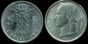 Belgia, 5 Francs różne roczniki, KM 134.1