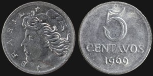 Brazylia, 5 Centavos 1969, KM 577.2 