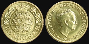 Dania, 20 Kroner 2016, Herb, KM 955, Stan I