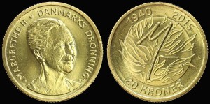 Dania, 20 Kroner 2015 75 lat Królowej, km 964, stan I