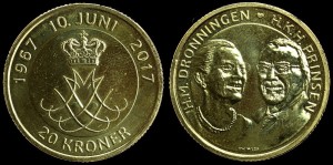 Dania, 20 kroner 2017, Złote Gody pary królewskiej, stan I