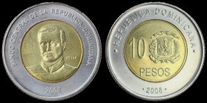 Dominikana, 10 Pesos 2008 Bimetal, km 106, stan I-